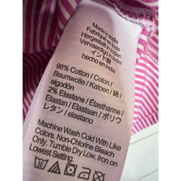 J. Crew Size Med Top Pink White Stripes Ruffle Collar - Picture 4 of 5